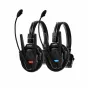 SYNCO Xtalk XPro2 2-Way Intercom Headset featuring flexible boom microphone, A/B control buttons, and red/blue accents on the earcup, displayed against a white background.