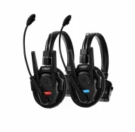 SYNCO Xtalk XPro2 2-Way Intercom Headset featuring flexible boom microphone, A/B control buttons, and red/blue accents on the earcup, displayed against a white background.SYNCO Xtalk XPro2 2-Way Intercom Headset featuring flexible boom microphone, A/B control buttons, and red/blue accents on the earcup, displayed against a white background.