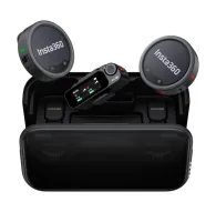 Insta360 Mic Pro Graphite Black wireless lavalier microphone set with 2 transmitters and 1 receiver in an open charging case, featuring E‑ink display and 30‑hour battery life.Insta360 Mic Pro Graphite Black wireless lavalier microphone set with 2 transmitters and 1 receiver in an open charging case, featuring E‑ink display and 30‑hour battery life.