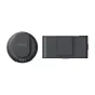 Insta360 Mic Pro wireless audio system featuring a circular transmitter with E-ink display and a rectangular receiver with charging case.