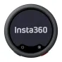 Insta360 Mic Pro Transmitter Graphite Black – circular wireless lavalier microphone transmitter with customizable E‑ink display, power and record buttons, red side button, shown front-on against a white background.