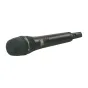 Sennheiser SKM AVX-835-3 handheld wireless dynamic microphone with cardioid pattern, compact black body, LCD display, green power LED, and XLR output for clear audio in noisy environments.