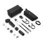 Aerial view of DJI Osmo Pocket 4P Vlog Combo components including the main camera with dual lenses, DJI Mic Mini 2 transmitter, Osmo Mini Tripod, carrying bag, FrameTap, magnetic charging cable, and wrist strap, all arranged on 