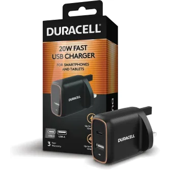 DURACELL MOBILE CHARGER WALL 20W/BLACK DRACUSB19-EU DURACELL