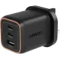 DURACELL 65 W зарядное устройство на стену с медной рамкой, два USB‑C PD и один USB‑A порт для быстрой зарядки нескольких устройств.