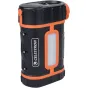 Celestron Powertank Lithium Pro portable power bank with black body, orange accents, front LED panel, side logo, and mounting screws, presented in a clear product view.