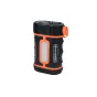 Celestron Powertank Lithium Pro portable power bank with orange accents, front LED panel, 12 V DC and USB ports, compact design for astronomy and camping