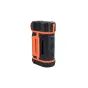 Celestron Powertank Lithium Pro portable power bank with black and orange cylindrical body, ribbed top cap, and side LED strip, isolated on white background.