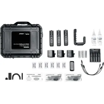 Полный комплект PMI SmokeNINJA PRO Trident Kit V2 с черным жестким кейсом, тремя обновленными 2026 SmokeNINJA Pro, камерами V3.0, ручкой Trident, бутылками для заправки, зарядным устройством, пультом, кабелями и насадками для пр