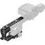 SmallRig 6781 extension mount plate for Sony XLR‑H2B, black metal bracket with 1/4"-20 and 3/8"-16 threads, attached to a white ergonomic handle, with the XLR‑H2B audio module in the background