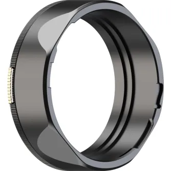 PolarPro Mini MagLock Hood – черный цилиндрический бленда с текстурированным боковым кольцом и золотой защелкой, крепится к Mini MagLock BasePlate и уменьшает боковые засветки.