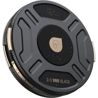 PolarPro Mini MagLock VND 2–5 Black Mist filter, 1/4 strength, featuring engraved text on the front and a MagLock ring with aluminum defender caps on the side.