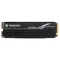 Transcend MTE250H PCIe Gen4 x4 M.2 2280 SSD with 3D TLC NAND, DRAM cache and heatsink, shown front view with gold contacts and branding.