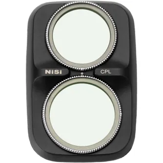 NiSi cīrculārais polarizācijas filtrs CPL par DJI Osmo Pocket 4 Pro, ar melnu kasti un diviem stikla elementiem sudraba rāmī.