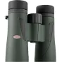 Kowa BD III 42-10 XD green binoculars with black rubber eyecups and central focus wheel, featuring a red oval Kowa logo on the left barrel, displayed front-on against a white background.