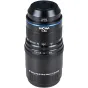 Laowa Aksen 45mm f/2.8 1-5X Ultra Macro lens with blue accent ring, manual zoom and focus rings, front element, Sony FE mount