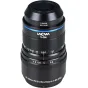 Laowa 45mm f/2.8 1‑5X Ultra Macro APO lens for Nikon F, featuring a blue accent ring, a zoom ring marked from 1‑5X, a focus ring with aperture values, and a red alignment dot, all set against a plain white background.