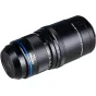 Laowa Aksen 45 mm f/2.8 1‑5X Ultra Macro APO objektīvs L‑Mount, melns korpuss ar zilu akcentu, tālummaiņas un apjūtas gredzeni, manuālais fokuss, parfokālais dizains, apohromatiskā optika ar 13 elementiem.