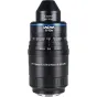 Laowa Aksen 17,5 mm f/1,7 5–10X Ultra Macro APO objektīvs Fujifilm X, parādot priekšējo elementu, fokusēšanas attālumu un palielinājuma skalas detalizētai makro fotogrāfijai.