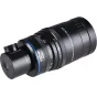 Laowa Aksen 17.5mm f/1.7 5-10X Ultra Macro APO Nikon Z lens with coaxial illumination, black barrel, blue accent ring, manual focus and aperture rings, side control knob
