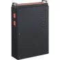 Fujifilm Instax Mini Link Plus compact black printer with orange side buttons and top metal handles, shown from the front