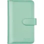 Mint green Fujifilm instax mini 13 photo album with magnetic closure, leatherette cover, and embossed instax logo.
