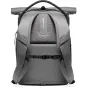 Manfrotto Uncover 30L backpack, gray, roll‑top expandable design, side camera access zipper, padded shoulder straps and back panel with logo.