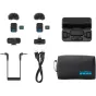 GoPro Wireless Mic Complete Kit featuring two clippable transmitters with fuzzy windshields, a 3.5 mm TRS receiver, a USB-C receiver, a charging case and storage pouch, ideal for high-quality audio on GoPro and other devices.
