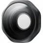 Tuvplāns uz Insta360 Ultra Wide Lens – noņemams 189° sporta kameras aksesuārs ar melnu oktāgūtu bāzi un caurspīdīgu priekšējo stikla elementu.