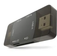 Newell OTG 4‑in‑1 USB 3.0 card reader hub with SD and microSD slots, USB‑A and USB‑C connectors, compact aluminum design, featuring front slots and a side USB‑A portNewell OTG 4‑in‑1 USB 3.0 card reader hub with SD and microSD slots, USB‑A and USB‑C connectors, compact aluminum design, featuring front slots and a side USB‑A port