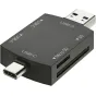 Newell OTG 4‑in‑1 USB 3.0 card reader hub, compact aluminum body with USB‑A and USB‑C connectors and SD/microSD slots