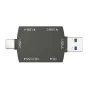 Newell OTG 4‑in‑1 USB 3.0 card reader hub with USB‑C and USB‑A connectors and SD/microSD slots, compact aluminum design, protective caps, plug‑and‑play.