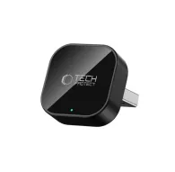 Tech-Protect bezvadu CarPlay/Android Auto adaptors, melna kompakta vienība ar spīdīgu virsmu, zils LED indikators iedegts, USB spraudnis redzams, gatavs lietošanai.Tech-Protect bezvadu CarPlay/Android Auto adaptors, melna kompakta vienība ar spīdīgu virsmu, zils LED indikators iedegts, USB spraudnis redzams, gatavs lietošanai.