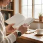 Tech‑Protect silikona pulksteņa siksna (starlight) Samsung Galaxy Watch 40/44/46 mm, droši uzlikta uz rokas, kamēr valkātāja lasa grāmatu
