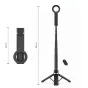 Tech‑Protect L11S черный selfie stick‑tripod в сложенном виде 15 см и полностью развернутом до 94 см с ногами‑стойкой, рядом с ним находится Bluetooth‑пульт.