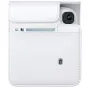 Baltā Fujifilm Instax Mini 13 aizsargājošā soma ar regulējamu plecu siksnu, ar izgriezumu kamerai, aizmugurējo kabatu instant fotogrāfijām un izturīgu šuvju.