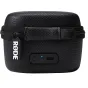 Black Rode Wireless GO Charge Case+ with textured exterior, zip closure, RØDE tag, power button, blue LED indicator, and USB-C charging port