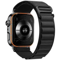 Tech-Protect black nylon watch strap with orange-accented case for Huawei Watch Fit 3/4/4 Pro/5/5 Pro, showing the watch back with sensor and adjustable textured strap.Tech-Protect black nylon watch strap with orange-accented case for Huawei Watch Fit 3/4/4 Pro/5/5 Pro, showing the watch back with sensor and adjustable textured strap.