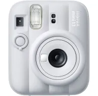 Белая инстант-камера Fujifilm Instax Mini 13 в переднем виде, с большим круглым объективом, встроенной вспышкой, кнопкой таймера и видоискателем, с надписью 'instax mini 13' на боковой стороне.Белая инстант-камера Fujifilm Instax Mini 13 в переднем виде, с большим круглым объективом, встроенной вспышкой, кнопкой таймера и видоискателем, с надписью 'instax mini 13' на боковой стороне.