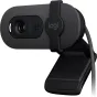 Black Logitech Brio 100 webcam with 1080p indicator, privacy shutter and built-in microphone, mounted on a clip