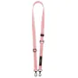 Tech-Protect pink adjustable phone strap with black plastic hardware, including a rectangular buckle, sliding adjustment piece, and two D-ring clasps, on a white background