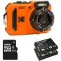 Оранжевая водонепроницаемая компактная камера Kodak PixPro WPZ2 с 4-кратным оптическим зумом, 16 ГБ microSD-картой и двумя дополнительными батареями в комплекте
