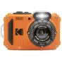 Оранжевый компактный Kodak PixPro WPZ2 водонепроницаемый rugged камера с 4× широкоугольным объективом, встроенной вспышкой и маркировкой 15 м/50 футов водонепроницаемости.