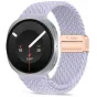 Tech-Protect periwinkle austa neilona siksna Samsung Galaxy Watch 44 mm, ar zeltītu klapu un digitālo pulksteņa seju, kas rāda aktivitātes metrikas.