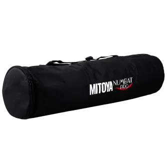 Black MITOYA NUMBAT PRO studio bag with double zipper and adjustable shoulder strap, featuring three compartments for tripods and lighting gear.