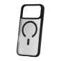 Black Roobix Dusky MagSafe case for iPhone 17 Pro Max with a matte black frame and semi-transparent satin back, featuring a built-in 2000 Gauss magnetic ring.