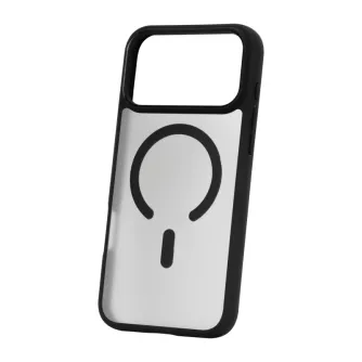 Melna Roobix Dusky MagSafe kāse iPhone 17 Pro Max ar matētu melnu rāmi un puscaurspīdīgu satīna aizmuguri, ar iebūvēto 2000 Gausa magnētisko gredzenu.