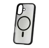 Roobix Dusky MagSafe case for iPhone 17 in matte black with a semi-transparent back displaying a black circular MagSafe ring and a small vertical indicator.Roobix Dusky MagSafe case for iPhone 17 in matte black with a semi-transparent back displaying a black circular MagSafe ring and a small vertical indicator.