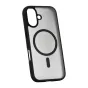 Roobix Dusky matā melnā MagSafe vāciņš iPhone 17 ar plānu puscaurspīdīgu aizmuguri, melnu magnētisko gredzenu un pastiprinātiem triecienu absorbējošiem stūriem.