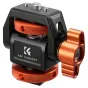 K&F Concept MS‑42 monitor mount orange‑black, kompaktais aerospace‑alumīnija turētājs ar 360° rotāciju, 180° slīpumu un 3 kg kravnesību, ar knurlotām oranžām regulēšanas pogām un sānu sviru.